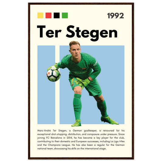 Marc-André Ter Stegen FC Barcelona Goalkeeper Framed Poster – Minimalist Football Art Print 60x90 cm 24x36″ Dark wood frame Vibrantwalls