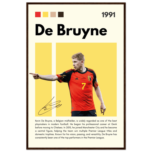 Kevin De Bruyne Football Legend Framed Poster – Vibrant Pop Art Print for Modern Fans 60x90 cm 24x36″ Dark wood frame Vibrantwalls
