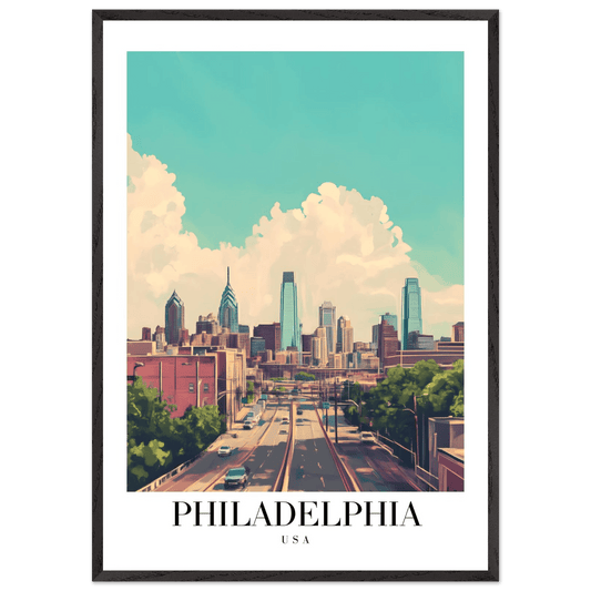 Philadelphia USA Framed Poster – Retro Cityscape Wall Art with Customizable Frame Options - Vibrantwalls