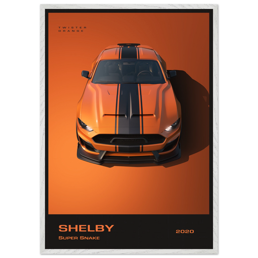 Shelby Super Snake 2020 "Twister Orange" Framed Poster | Modern Automotive Art, Ready-to-Hang Premium Quality 70x100 cm 28x40″ White frame Vibrantwalls