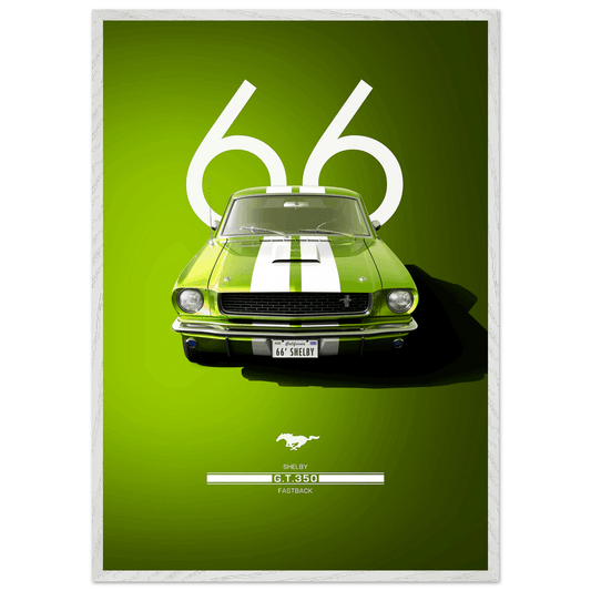 1966 Shelby GT350 Poster - Premium Framed Art with Iconic Green & White Racing Stripes, Ready-to-Hang - Vibrantwalls