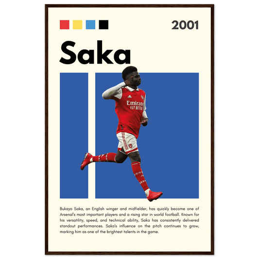 Bukayo Saka Arsenal Framed Poster – Modern Football Art Print for Gooners 60x90 cm 24x36″ Dark wood frame Vibrantwalls