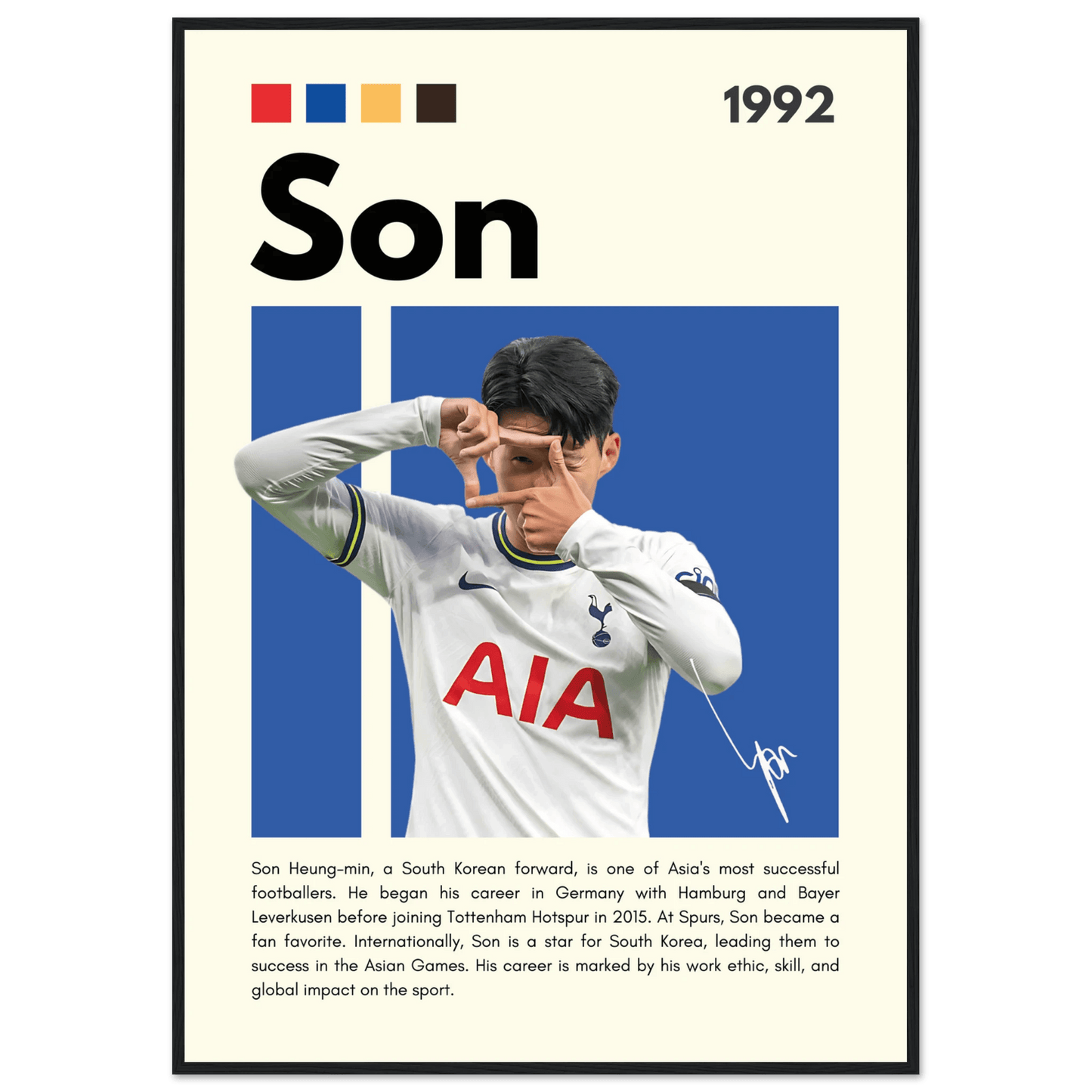 Son Heung-min Tottenham Hotspur Framed Football Poster 70x100 cm 28x40″ Black frame Vibrantwalls