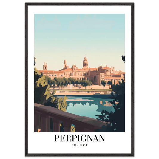 Perpignan France Framed Poster – Vintage Cityscape Wall Art with Wooden Frame - Vibrantwalls