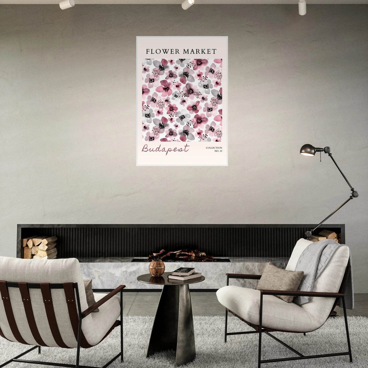 Budapest Flower Market Abstract Floral Framed Poster – Pink & Gray Watercolor Art Print | Ready-to-Hang - Vibrantwalls