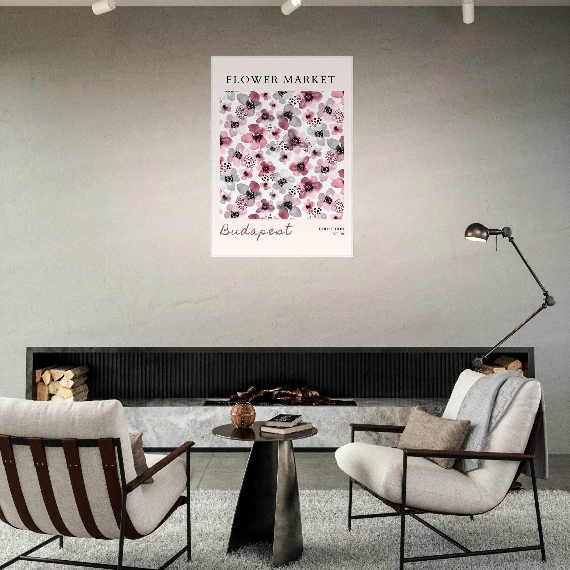 Budapest Flower Market Abstract Floral Framed Poster – Pink & Gray Watercolor Art Print | Ready-to-Hang - Vibrantwalls
