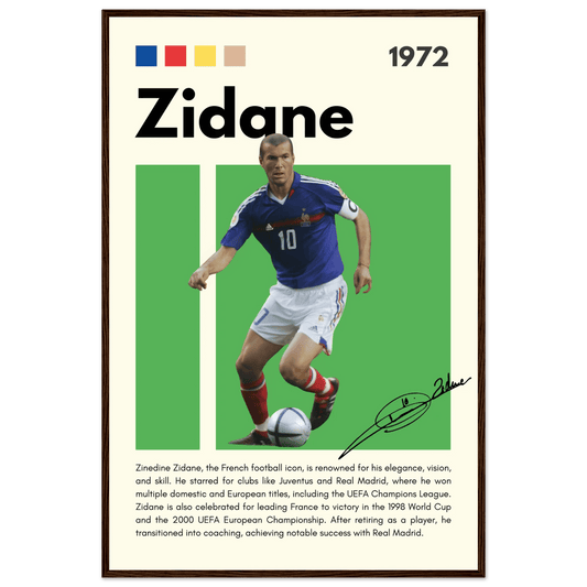 Zinedine Zidane Football Legend Framed French Poster 60x90 cm 24x36″ Dark wood frame Vibrantwalls