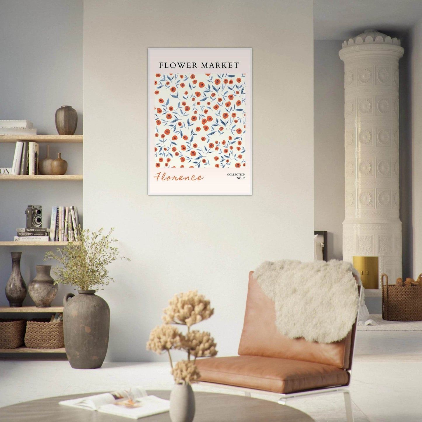 Florence Flower Market Orange Poppies Blue Leaves - Wall Art - Vibrantwalls