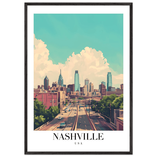 Nashville USA Framed Poster – Vibrant Urban Wall Art with Wooden Frame - Vibrantwalls