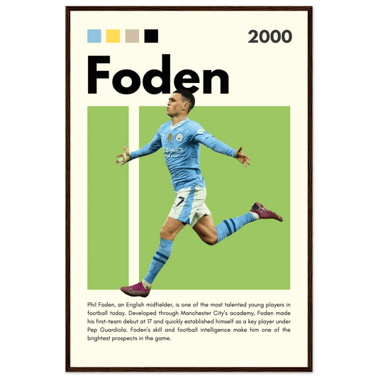 Phil Foden Manchester City Football Legend Poster 60x90 cm 24x36″ Dark wood frame Vibrantwalls