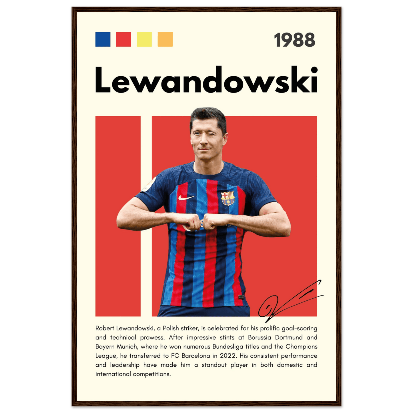 Robert Lewandowski FC Barcelona Framed Football Poster 60x90 cm 24x36″ Dark wood frame Vibrantwalls