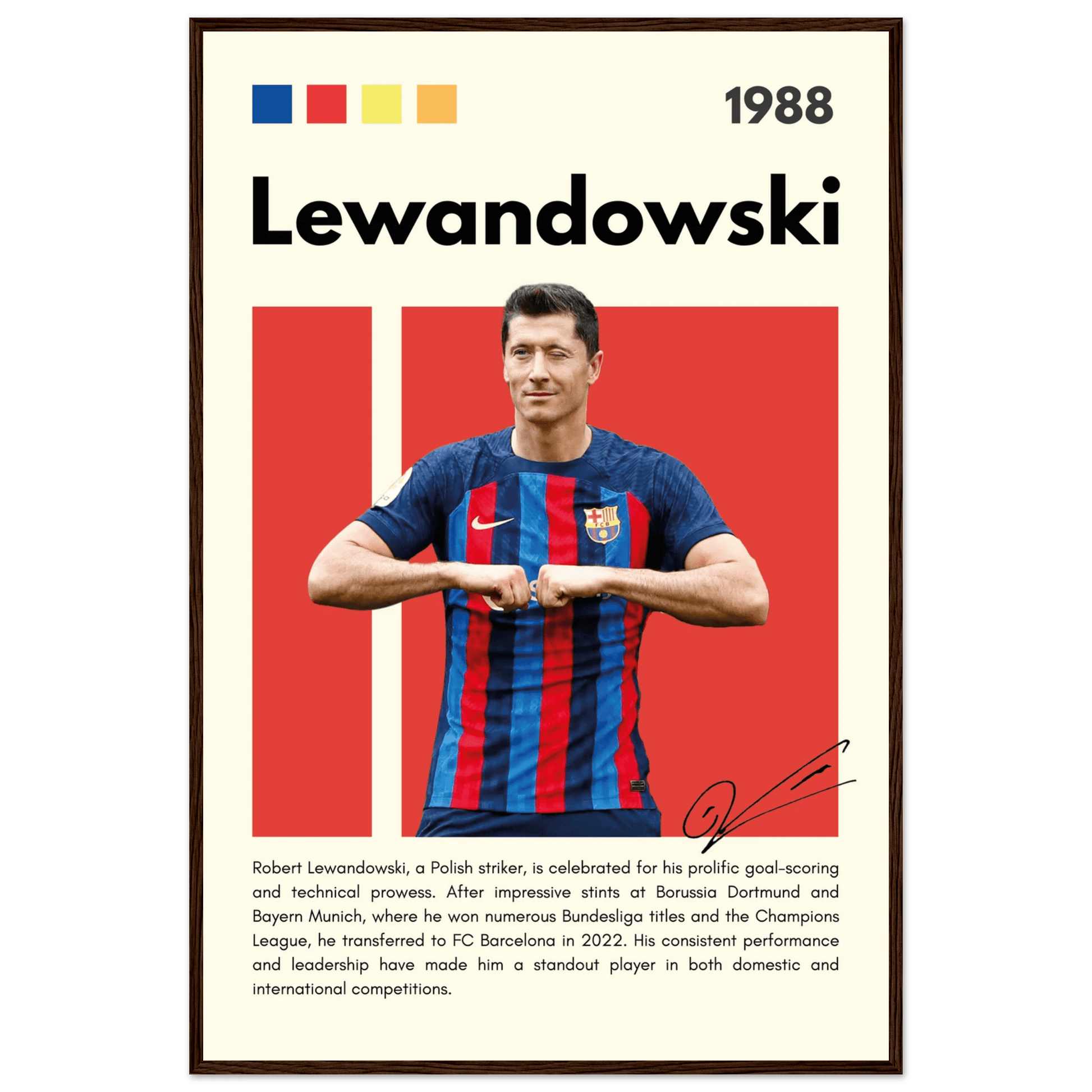 Robert Lewandowski FC Barcelona Framed Football Poster 60x90 cm 24x36″ Dark wood frame Vibrantwalls