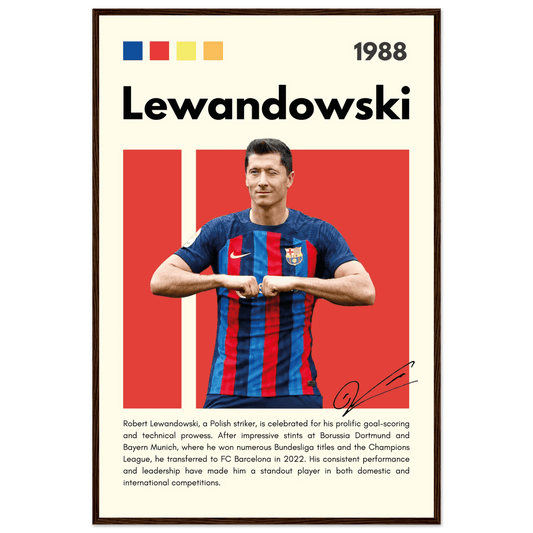 Robert Lewandowski FC Barcelona Framed Football Poster 60x90 cm 24x36″ Dark wood frame Vibrantwalls