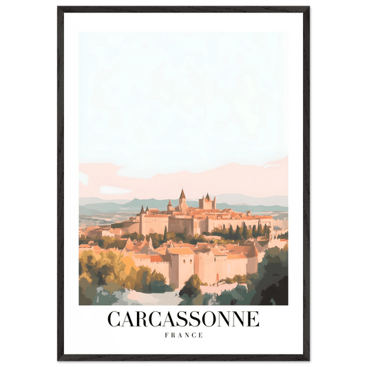Carcassonne France Framed Poster – Vintage Travel Wall Art in Pastel Hues & Wooden Frame - Vibrantwalls