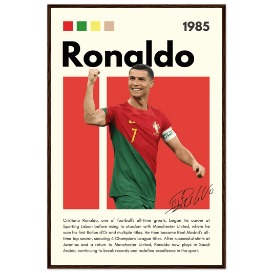 Cristiano Ronaldo Portugal Soccer Framed Football Poster 60x90 cm 24x36″ Dark wood frame Vibrantwalls