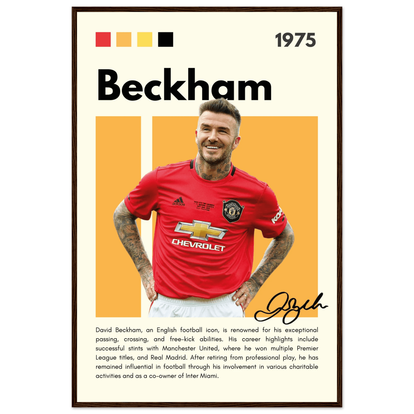 David Beckham Manchester United Soccer Framed Poster 60x90 cm 24x36″ Dark wood frame Vibrantwalls