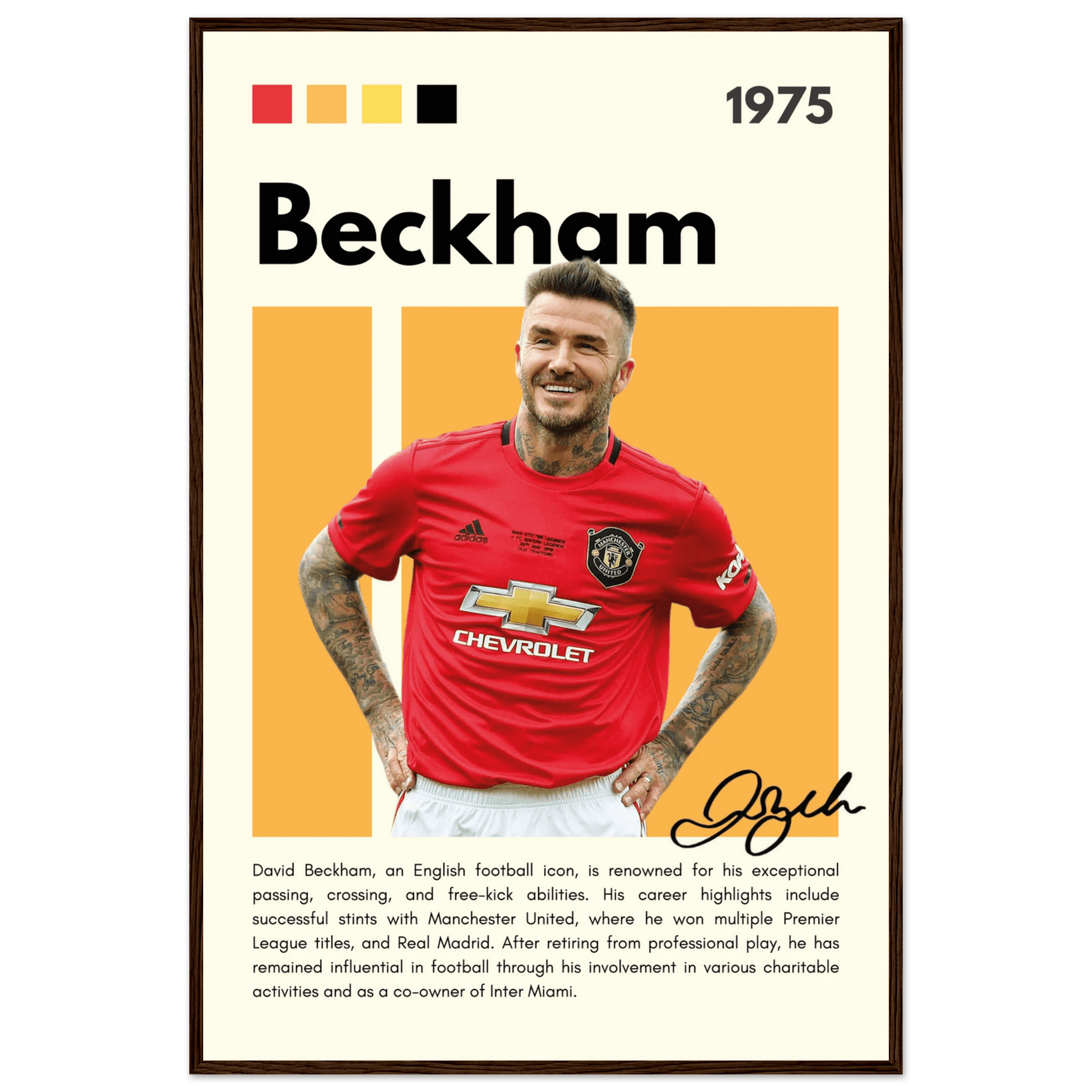 David Beckham Manchester United Soccer Framed Poster 60x90 cm 24x36″ Dark wood frame Vibrantwalls
