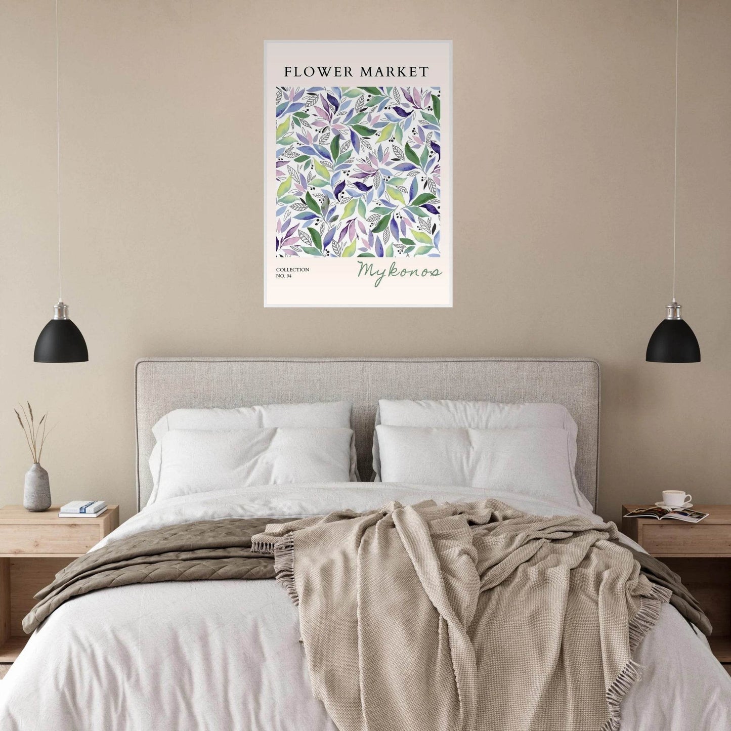 Mykonos Flower Market Serene Botanical Watercolor - Wall Art - Vibrantwalls