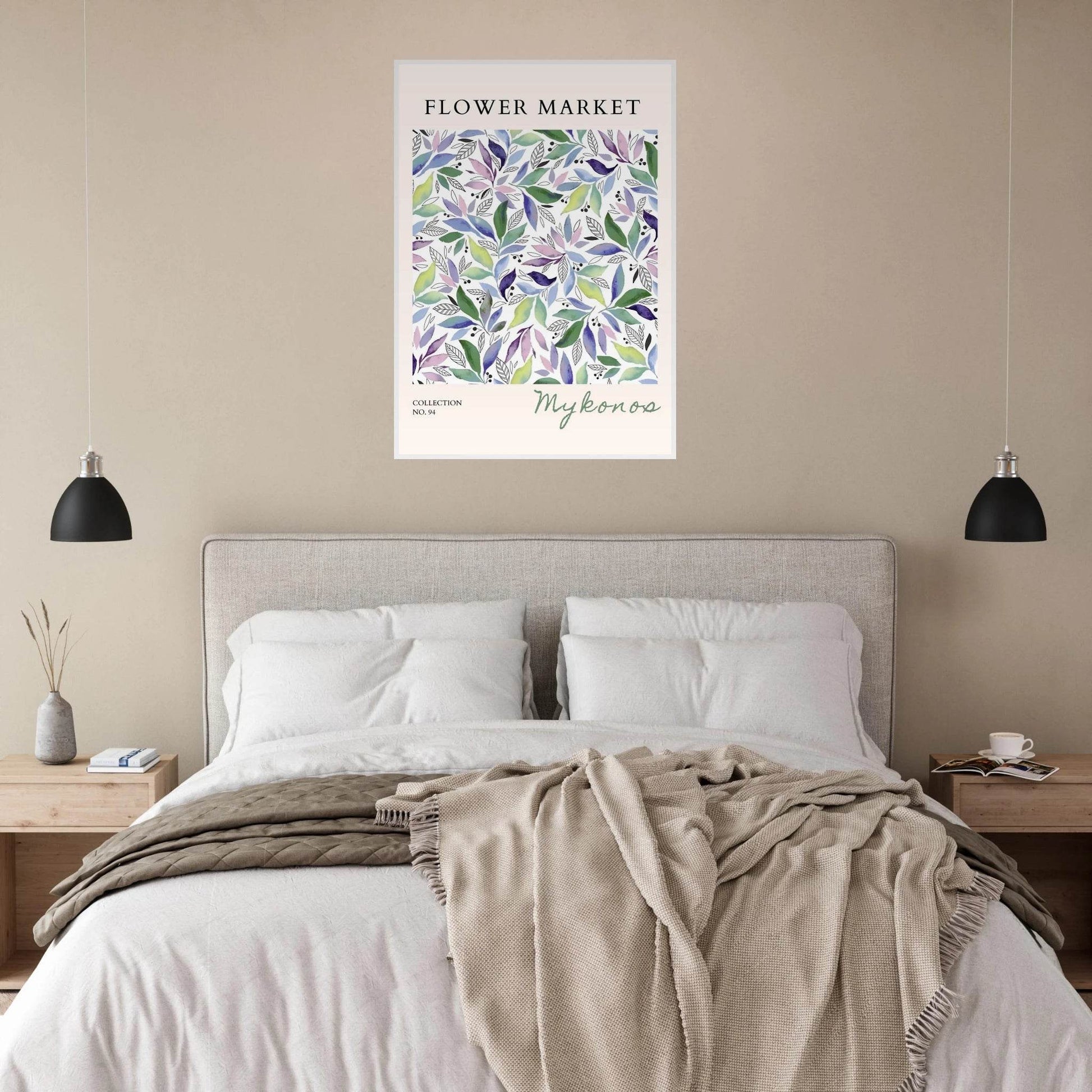 Mykonos Flower Market Serene Botanical Watercolor - Wall Art - Vibrantwalls