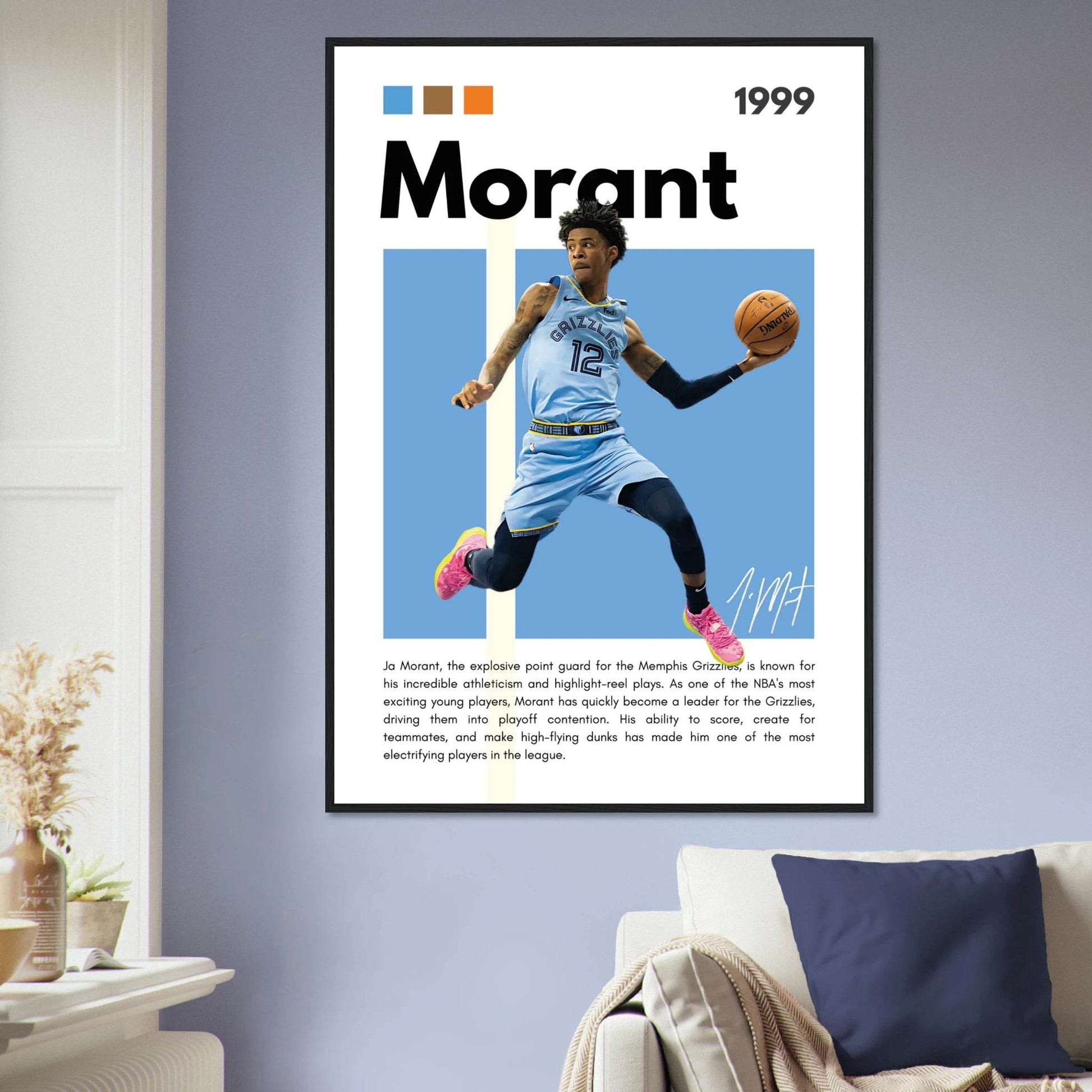 Ja Morant Grizzlies Star Vintage Basketball Poster - Vibrantwalls