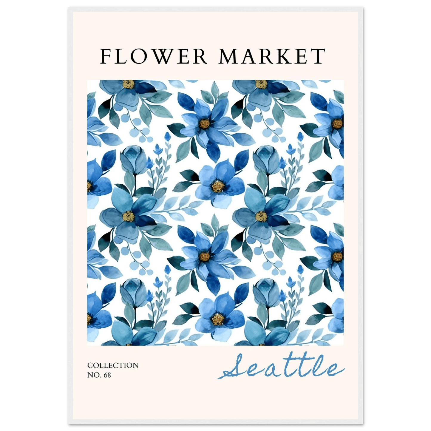 Seattle Flower Market Watercolor Blue Florals Nature Abstract - Wall Art - Vibrantwalls