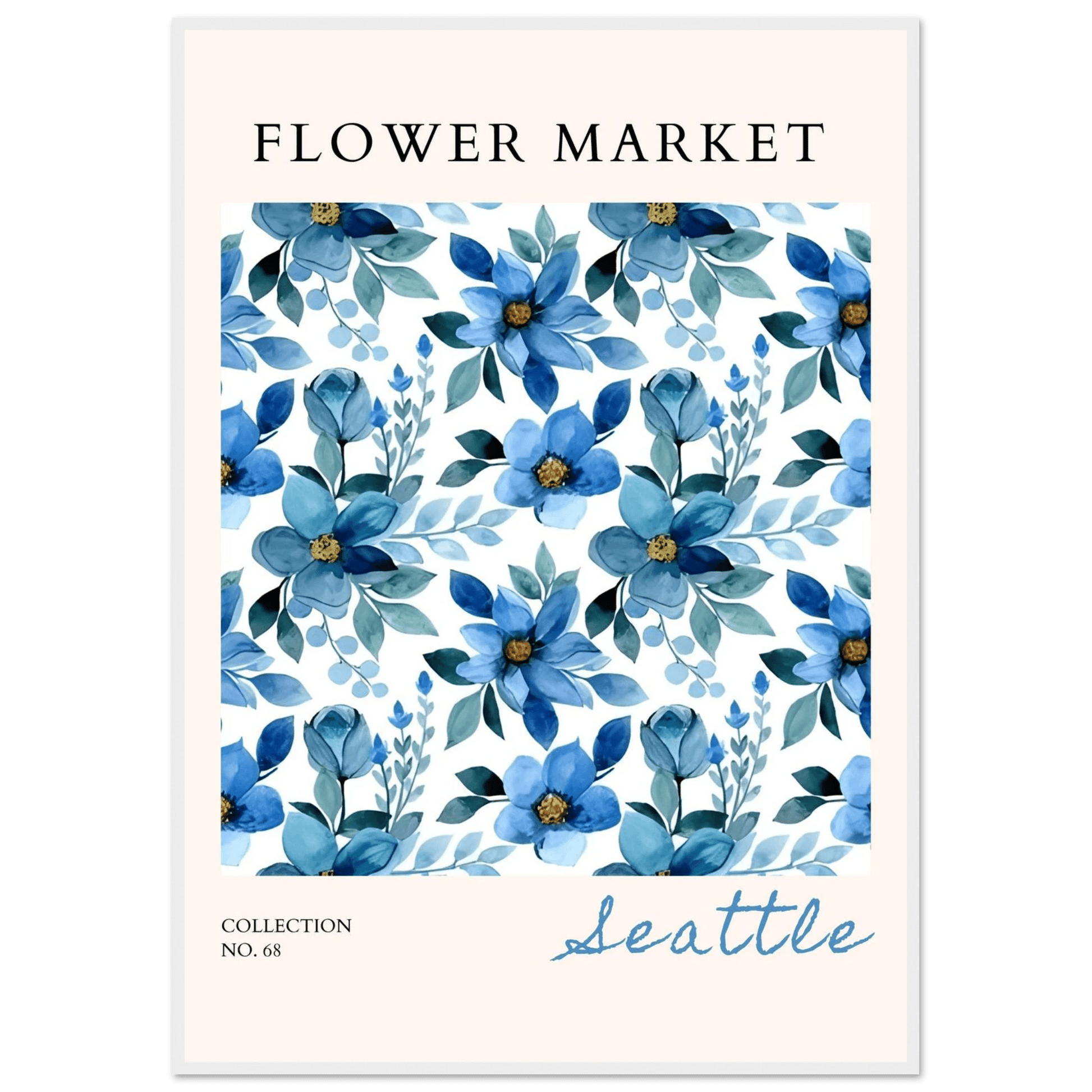 Seattle Flower Market Watercolor Blue Florals Nature Abstract - Wall Art - Vibrantwalls