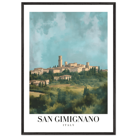 San Gimignano Italy Framed Poster – Vintage Tuscan Countryside Wall Art with Wooden Frame - Vibrantwalls