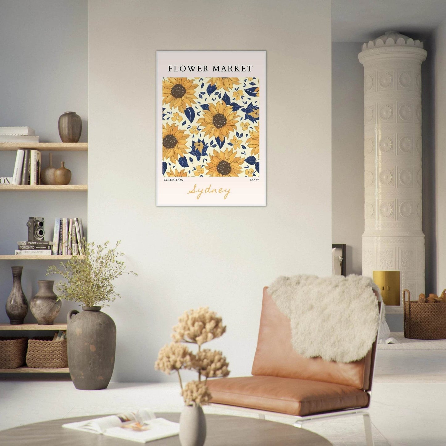 Vibrant Sunflower & Navy Floral Framed Poster - Vibrantwalls