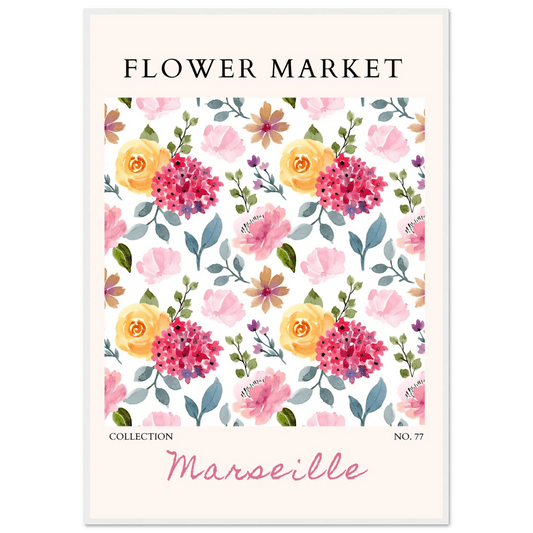 Vibrant Flower Market Watercolor Framed Poster – Marseille Floral Art Print | Ready-to-Hang Decor - Vibrantwalls
