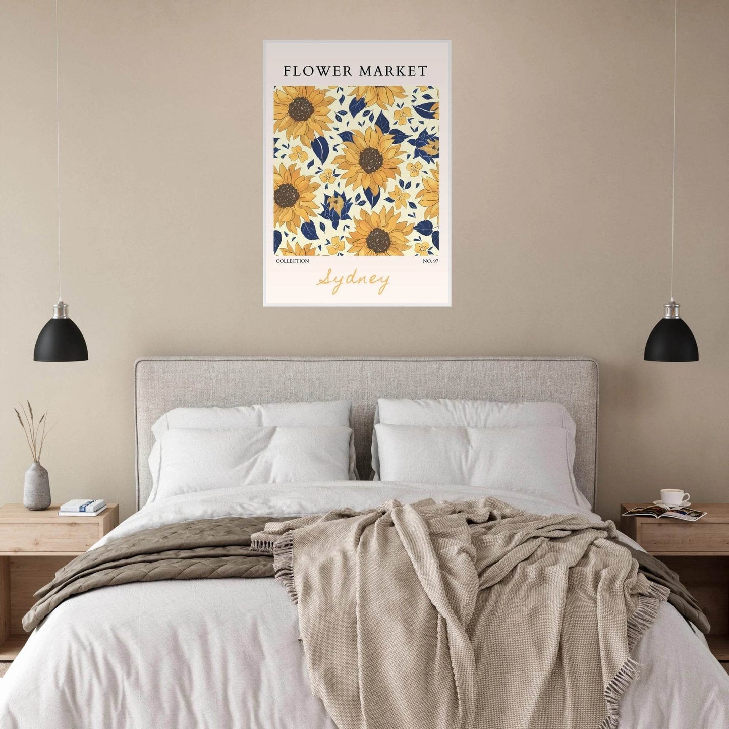 Vibrant Sunflower & Navy Floral Framed Poster - Vibrantwalls