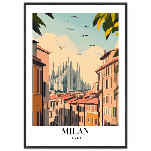 Milan Italy Framed Poster – Vintage Travel Wall Art with Duomo View & Wooden Frame - Vibrantwalls
