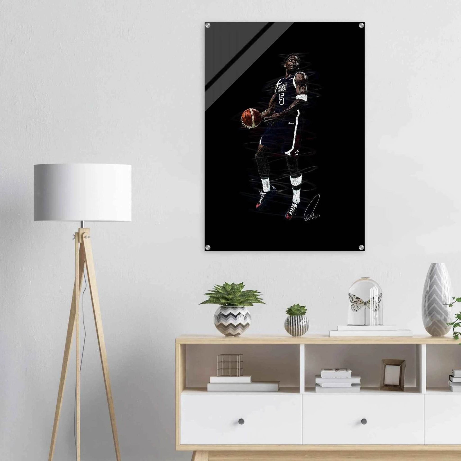 Basketball Player Dynamic Acrylic Print – Vibrant, Modern Wall Art for Sports Fans - Vibrantwalls