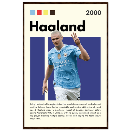 Erling Haaland Manchester City Framed Football Poster 60x90 cm 24x36″ Dark wood frame Vibrantwalls