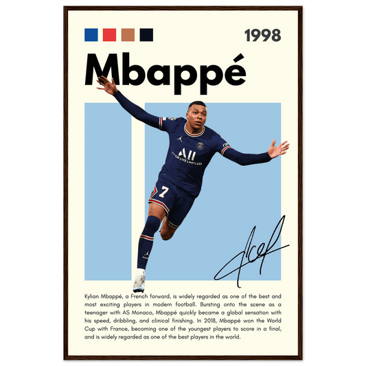 Kylian Mbappé PSG Soccer Framed Football Poster 60x90 cm 24x36″ Dark wood frame Vibrantwalls