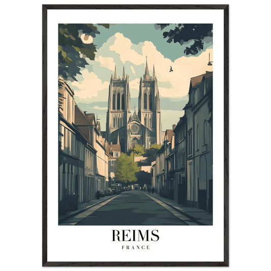 Reims France Framed Poster – Vintage Cathedral Cityscape Wall Art with Customizable Wooden Frame - Vibrantwalls