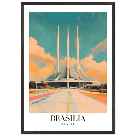 Brasília Brasil Mid-Century Modern Framed Poster – Vintage Travel Art with Wooden Frame - Vibrantwalls