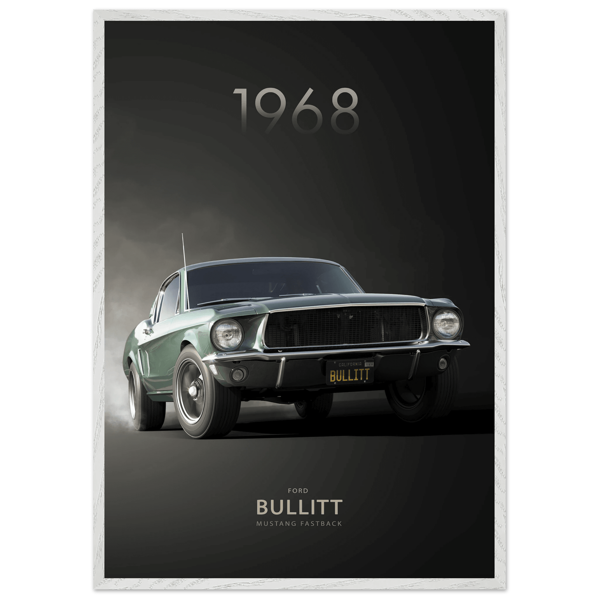 1968 Bullitt Mustang Poster - Framed Print for 50th Anniversary Celebration - Vibrantwalls