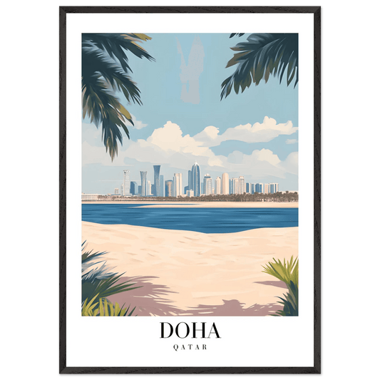 Doha Qatar Skyline Framed Poster – Modern Travel Wall Art with Palm Beach Vibes - Vibrantwalls