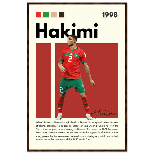 Achraf Hakimi Morocco Framed Football Legend Poster 60x90 cm 24x36″ Dark wood frame Vibrantwalls