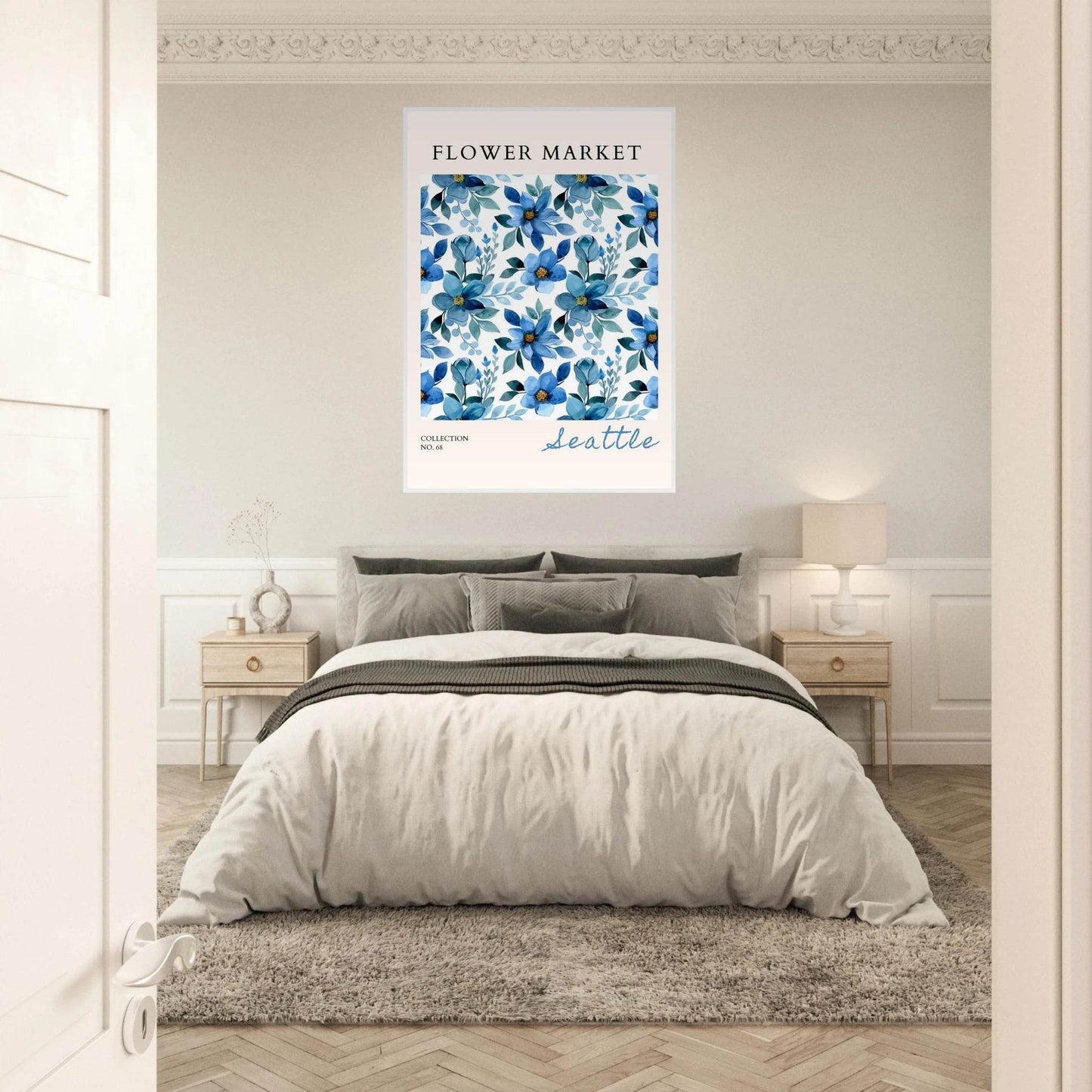 Seattle Flower Market Watercolor Blue Florals Nature Abstract - Wall Art - Vibrantwalls