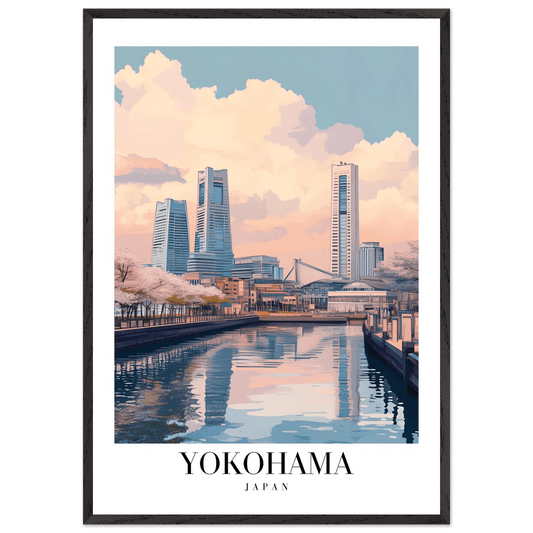 Yokohama Japan Framed Poster – Serene Pastel Cityscape Wall Art with Wooden Frame - Vibrantwalls