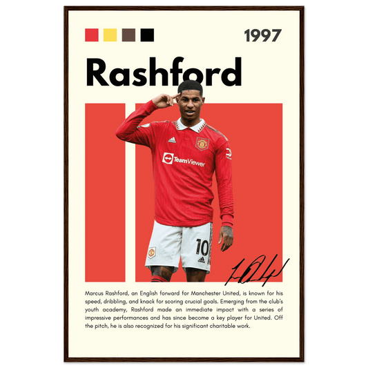 Marcus Rashford Manchester United Soccer Framed Poster – Iconic Red Devil Art Print 60x90 cm 24x36″ Dark wood frame Vibrantwalls