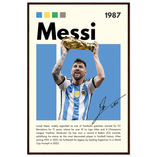 Lionel Messi World Cup Champion Framed Poster 60x90 cm 24x36″ Dark wood frame Vibrantwalls