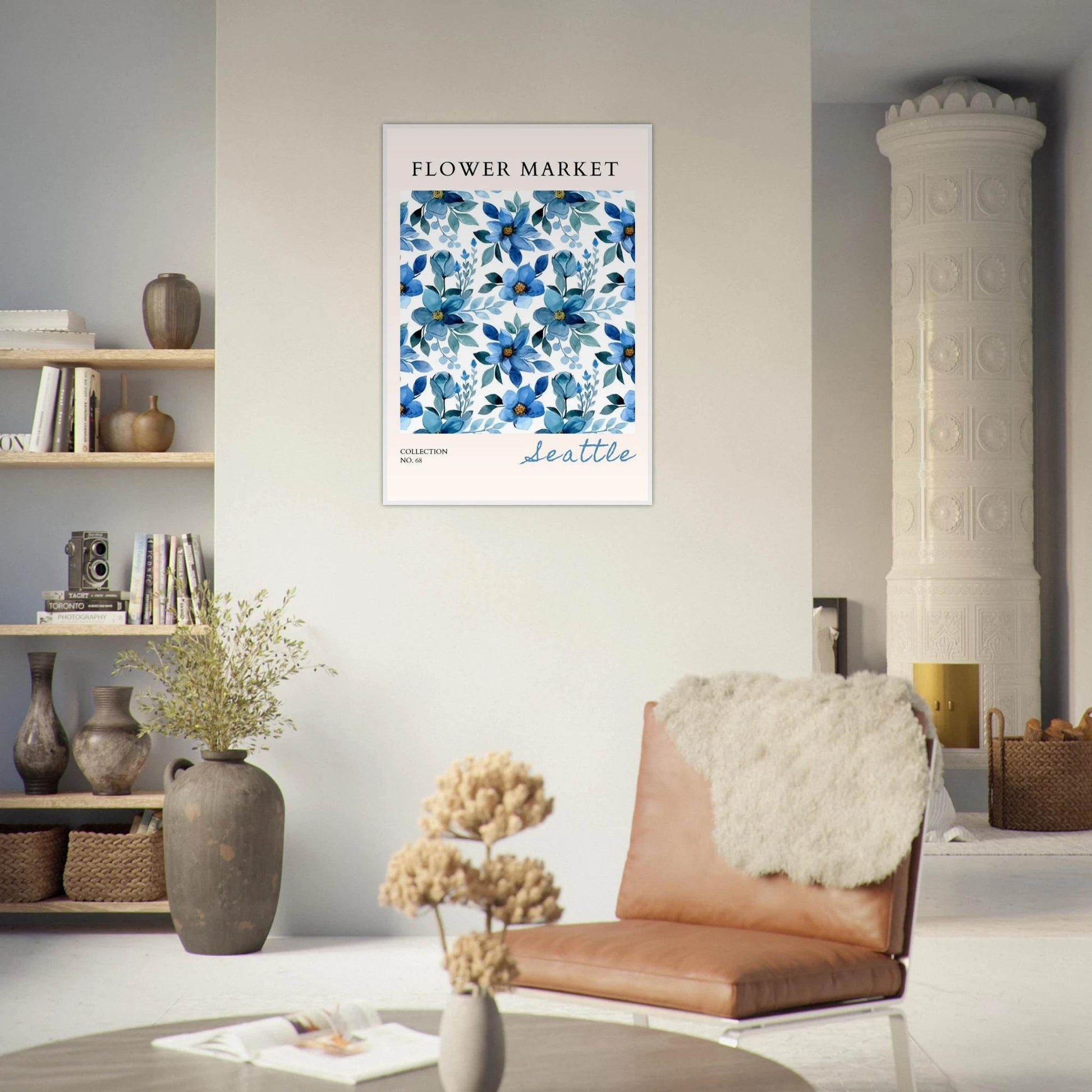 Seattle Flower Market Watercolor Blue Florals Nature Abstract - Wall Art - Vibrantwalls