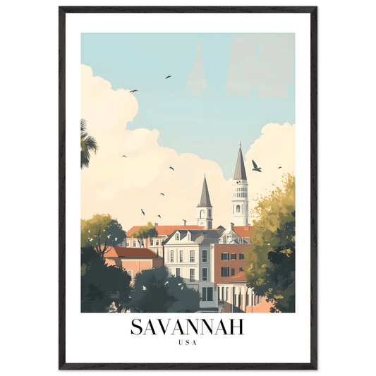 Savannah USA Framed Poster – Charming Cityscape Art with Wooden Frame - Vibrantwalls