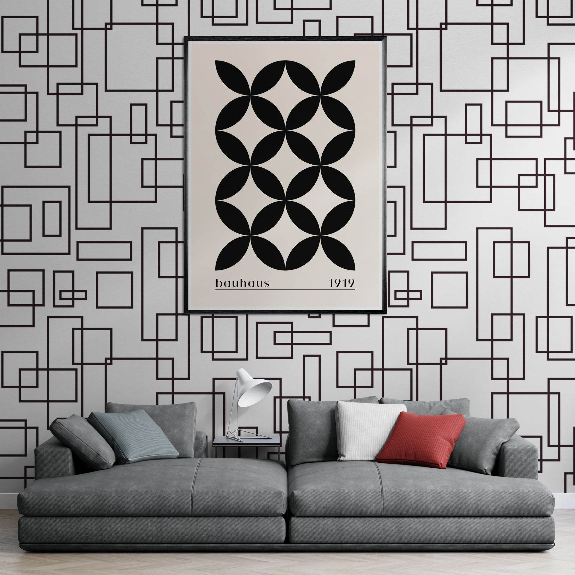 Bauhaus 1919 Black & Beige Circles - Vibrantwalls