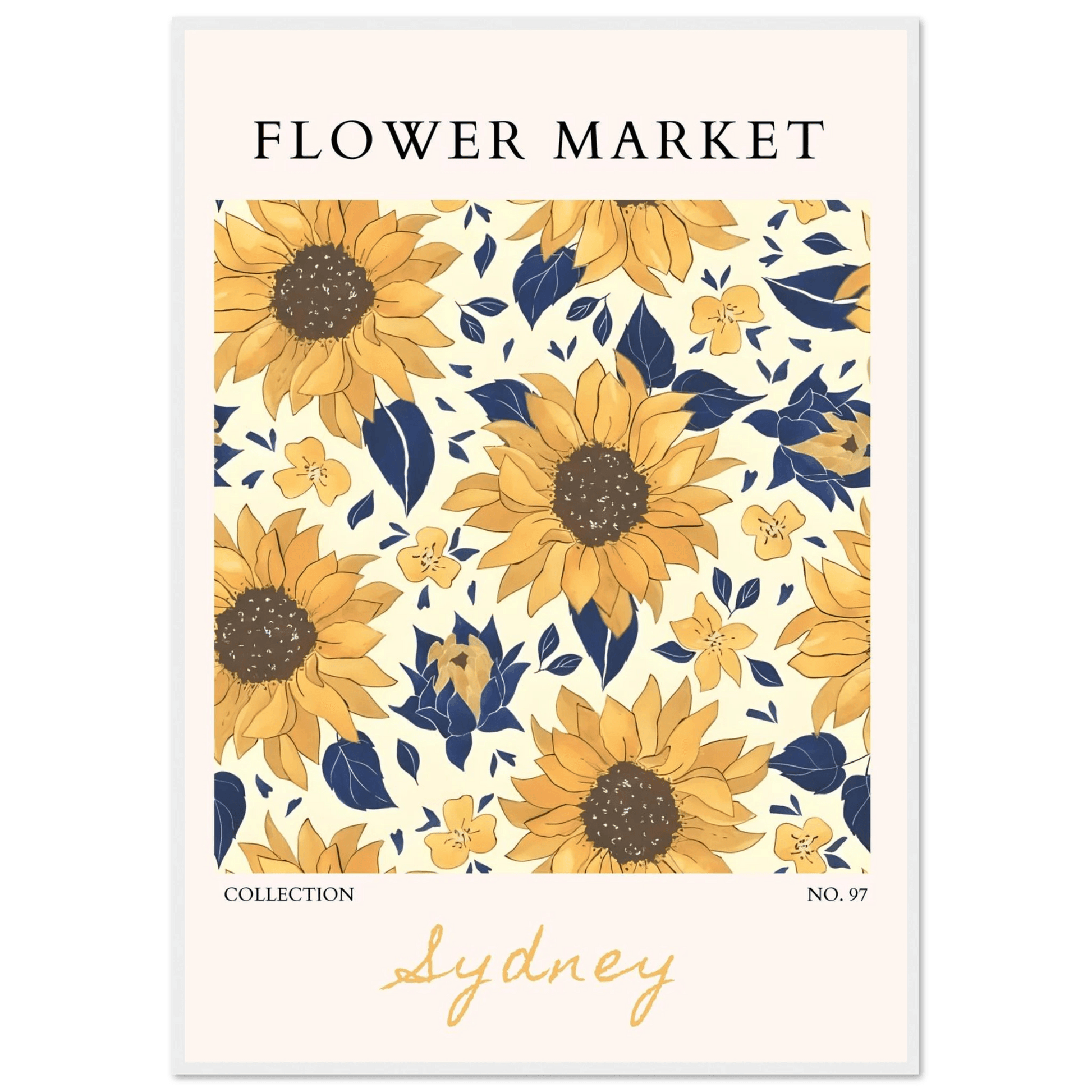 Vibrant Sunflower & Navy Floral Framed Poster - Vibrantwalls