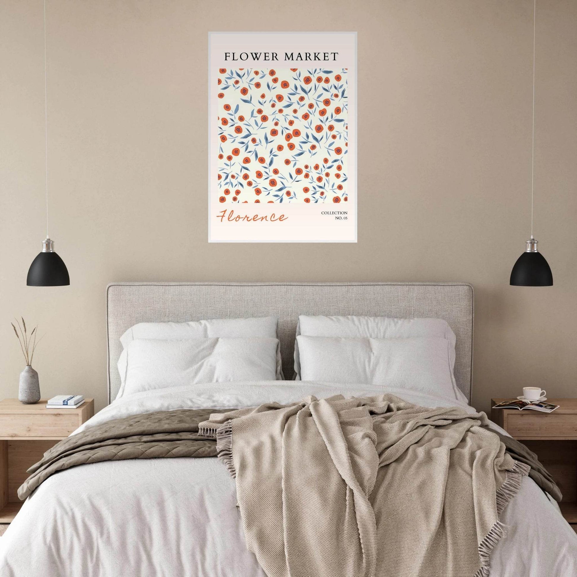 Florence Flower Market Orange Poppies Blue Leaves - Wall Art - Vibrantwalls