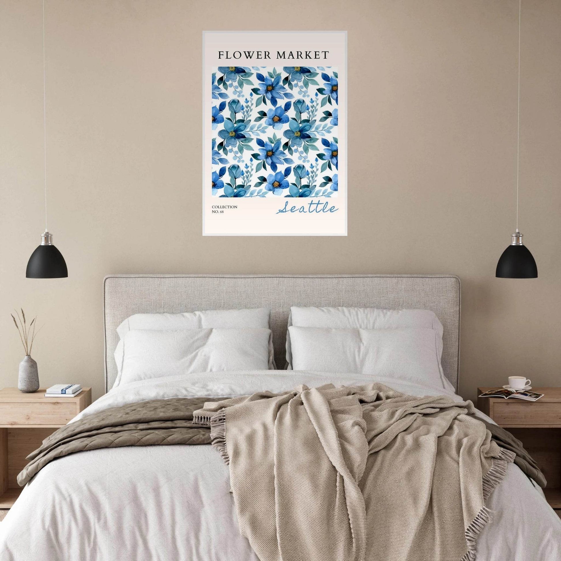Seattle Flower Market Watercolor Blue Florals Nature Abstract - Wall Art - Vibrantwalls