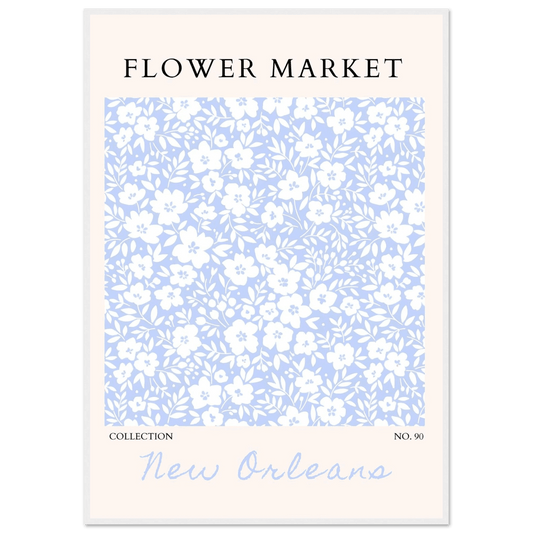 Flower Market New Orleans – Chic Periwinkle Floral Framed Poster | Ready-to-Hang Wall Art - Vibrantwalls
